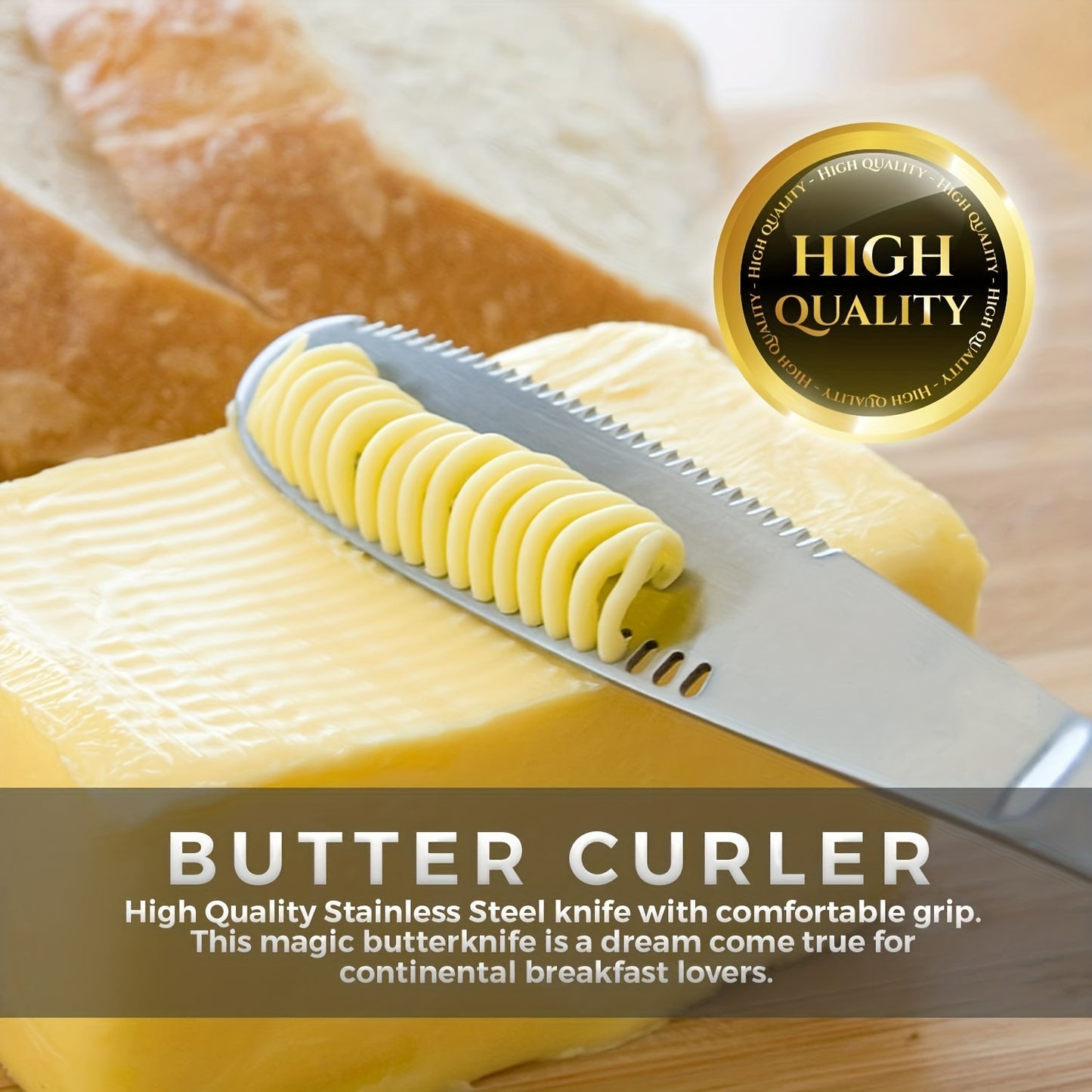 Stainless steel butter spreader for cheese, butter, jam and pastries. Set includes one or two spreader knives. Can be reused and is a household kitchen gadget.