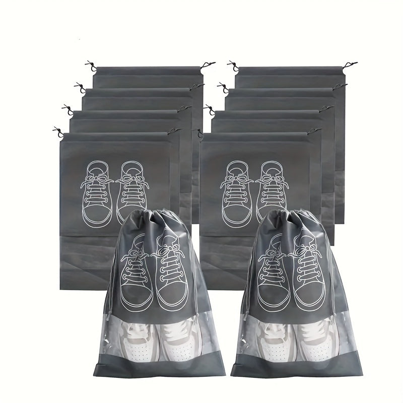 10-pack of breathable, dustproof shoe bags with transparent windows for travel organization and storage protection.