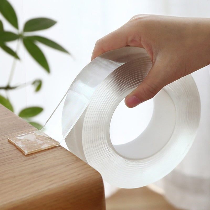 Reusable double-sided adhesive universal hook tape for furniture, strong transparent nano tape, washable and 1/3/5m in length.