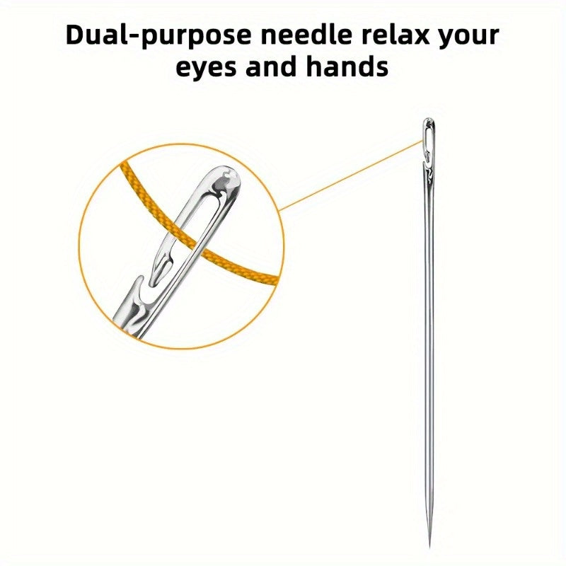 12 self-threading hand sewing needles with side opening for easy darning and stitching in white/gold, essential sewing accessories.