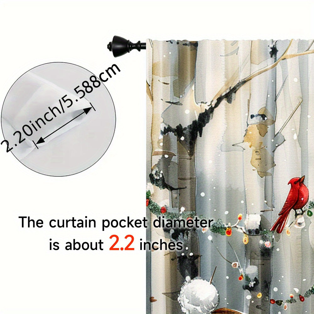 Two pieces of cute snowman patterned curtains perfect for the winter season. These curtains feature a rod pocket mount and are digitally printed on high-quality polyester material. Suitable for use in the living room, kitchen, bedroom, study, dining