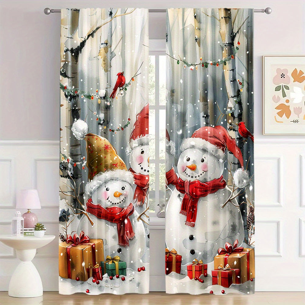 Two pieces of cute snowman patterned curtains perfect for the winter season. These curtains feature a rod pocket mount and are digitally printed on high-quality polyester material. Suitable for use in the living room, kitchen, bedroom, study, dining