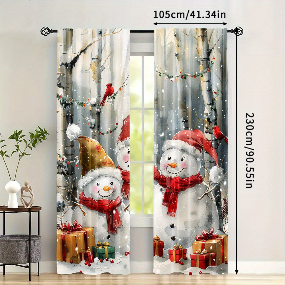 Two pieces of cute snowman patterned curtains perfect for the winter season. These curtains feature a rod pocket mount and are digitally printed on high-quality polyester material. Suitable for use in the living room, kitchen, bedroom, study, dining