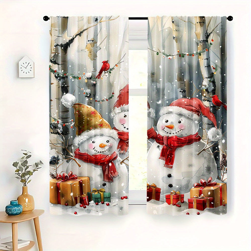 Two pieces of cute snowman patterned curtains perfect for the winter season. These curtains feature a rod pocket mount and are digitally printed on high-quality polyester material. Suitable for use in the living room, kitchen, bedroom, study, dining