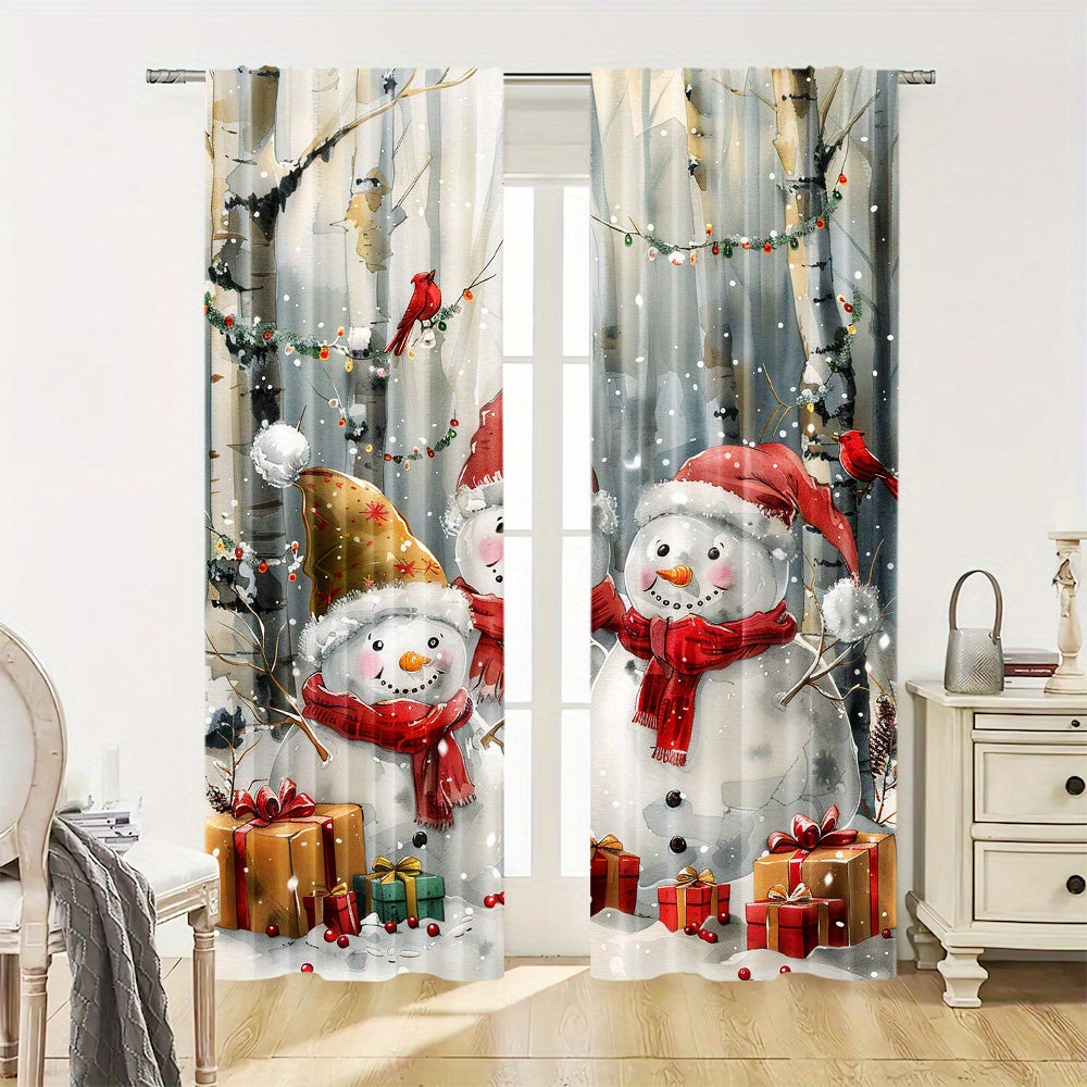 Two pieces of cute snowman patterned curtains perfect for the winter season. These curtains feature a rod pocket mount and are digitally printed on high-quality polyester material. Suitable for use in the living room, kitchen, bedroom, study, dining