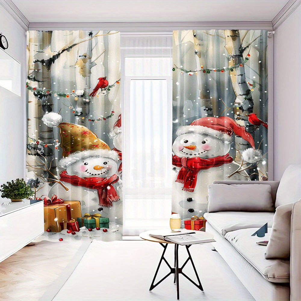 Two pieces of cute snowman patterned curtains perfect for the winter season. These curtains feature a rod pocket mount and are digitally printed on high-quality polyester material. Suitable for use in the living room, kitchen, bedroom, study, dining