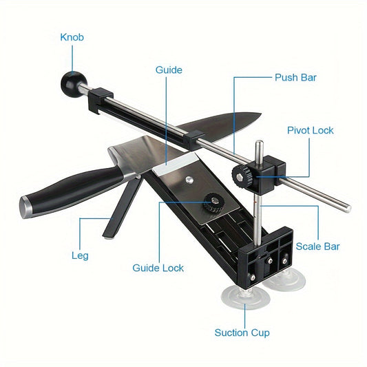 Durable Metal Construction Professional Knife Sharpening System Set with 4 Whetstones, Updated Fixed Angle Stainless Steel Chef Knife Sharpener Kit, Manual Kitchen Knife Sharpening Tool, Electricity Not Required