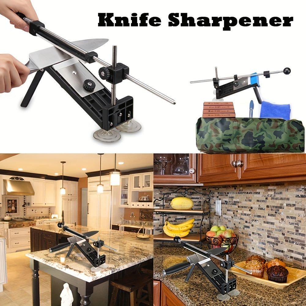 Durable Metal Construction Professional Knife Sharpening System Set with 4 Whetstones, Updated Fixed Angle Stainless Steel Chef Knife Sharpener Kit, Manual Kitchen Knife Sharpening Tool, Electricity Not Required