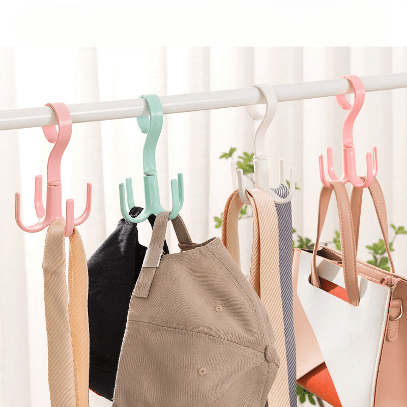 Wholesale rotating scarf bag storage rack with four-claw hook, no punching required, for clothing and hats.