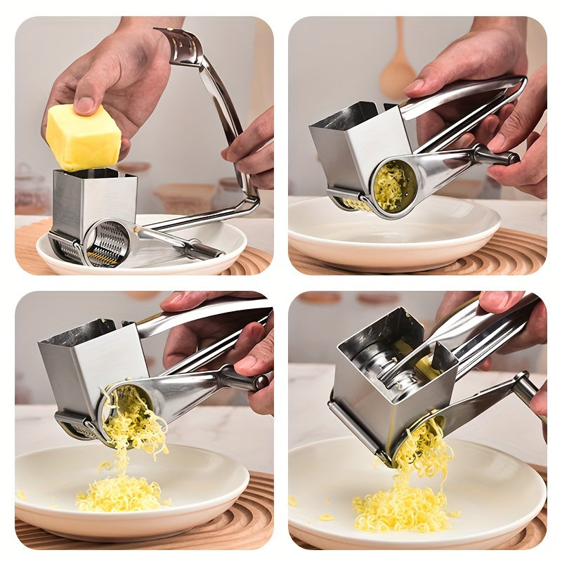 Rotary Stainless Steel Cheese Grater - Versatile Manual Shredder for Home and Restaurant Kitchens