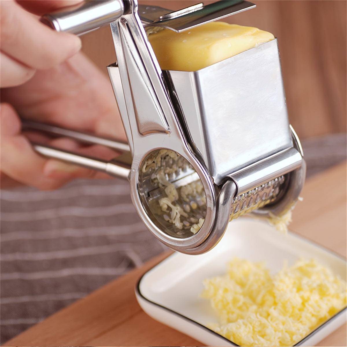 Rotary Stainless Steel Cheese Grater - Versatile Manual Shredder for Home and Restaurant Kitchens