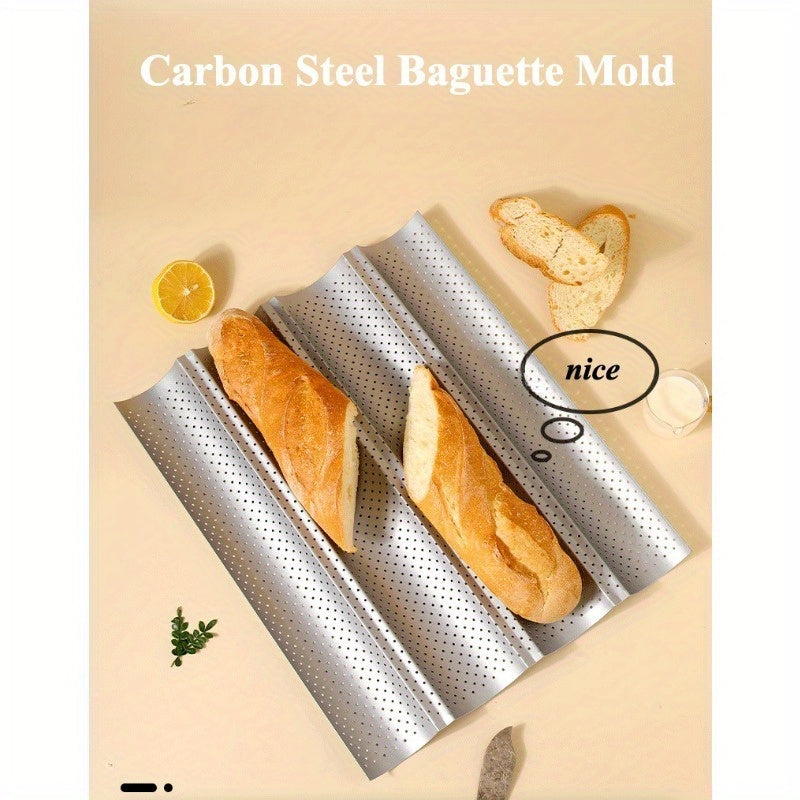 Enhance your baking experience with our top-notch non-stick perforated baguette baking trays, designed with rounded corners for easy handling. This set of 4 trays is ideal for baking French bread, sourdough bread, and Italian bread, ensuring a perfectly