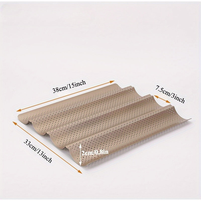 Enhance your baking experience with our top-notch non-stick perforated baguette baking trays, designed with rounded corners for easy handling. This set of 4 trays is ideal for baking French bread, sourdough bread, and Italian bread, ensuring a perfectly