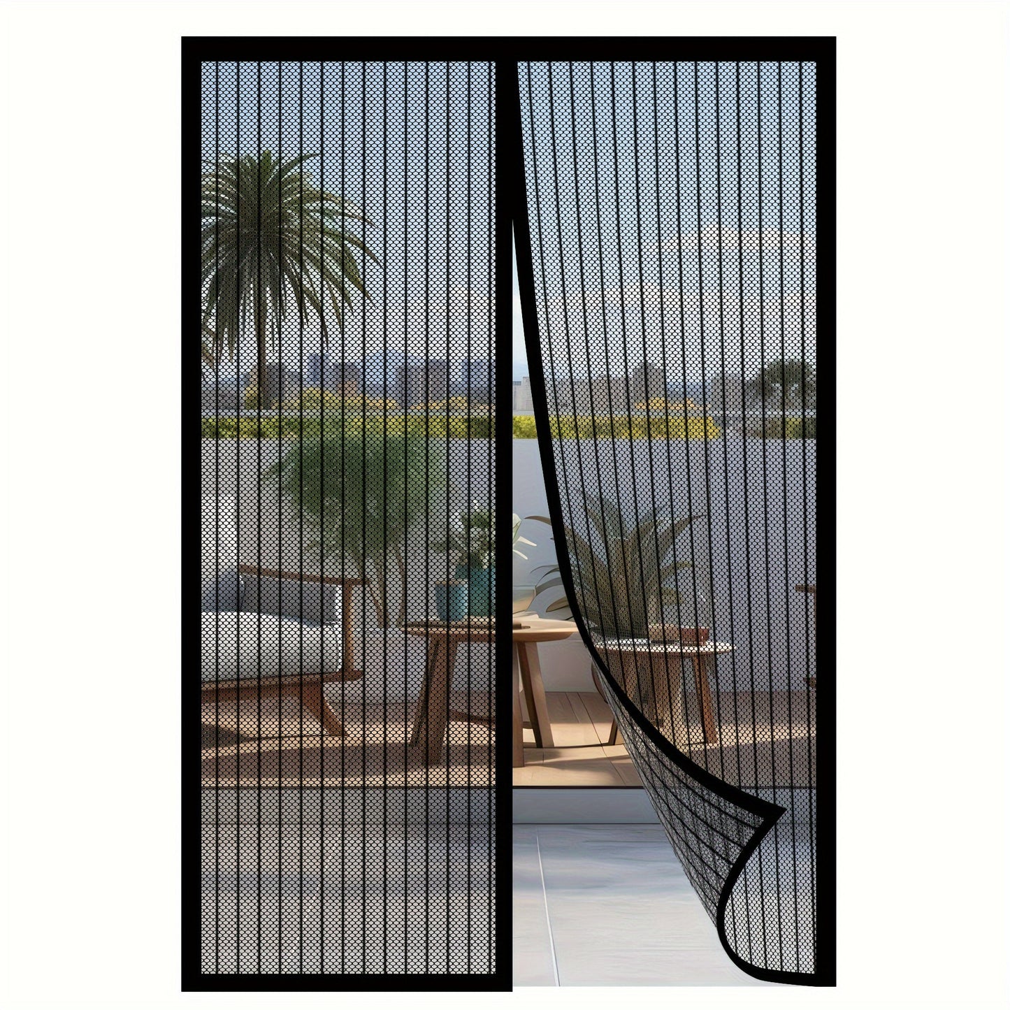 Modern Magnetic Screen Door: Self-sealing, heavy-duty, hands-free mesh keeps bugs out without electricity. Space-themed design for all room types.