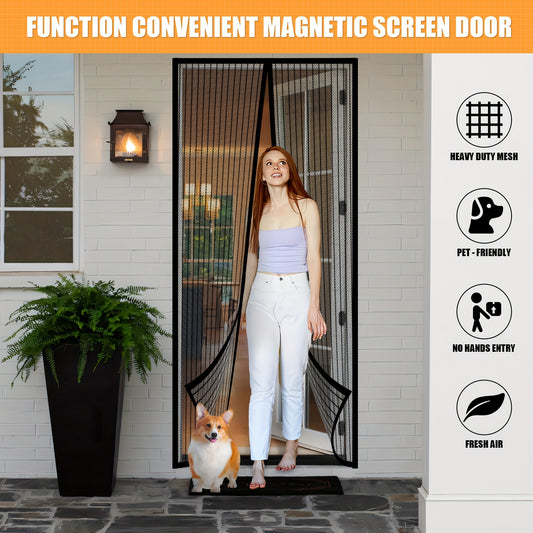 Modern Magnetic Screen Door: Self-sealing, heavy-duty, hands-free mesh keeps bugs out without electricity. Space-themed design for all room types.