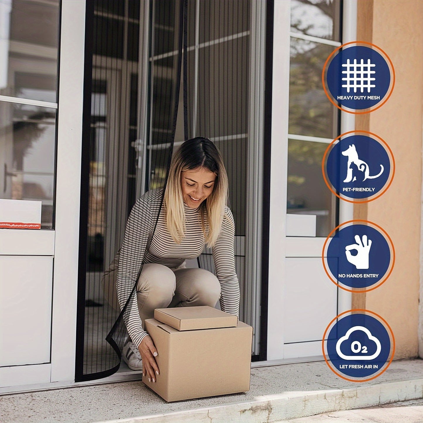 Modern Magnetic Screen Door: Self-sealing, heavy-duty, hands-free mesh keeps bugs out without electricity. Space-themed design for all room types.