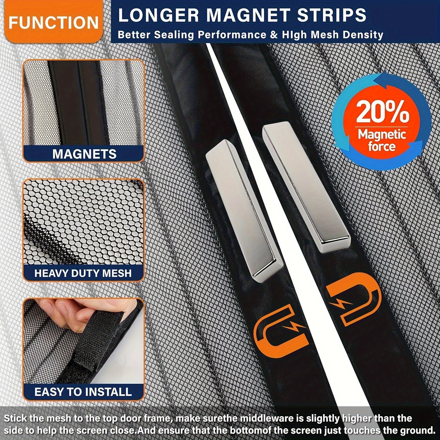 Modern Magnetic Screen Door: Self-sealing, heavy-duty, hands-free mesh keeps bugs out without electricity. Space-themed design for all room types.