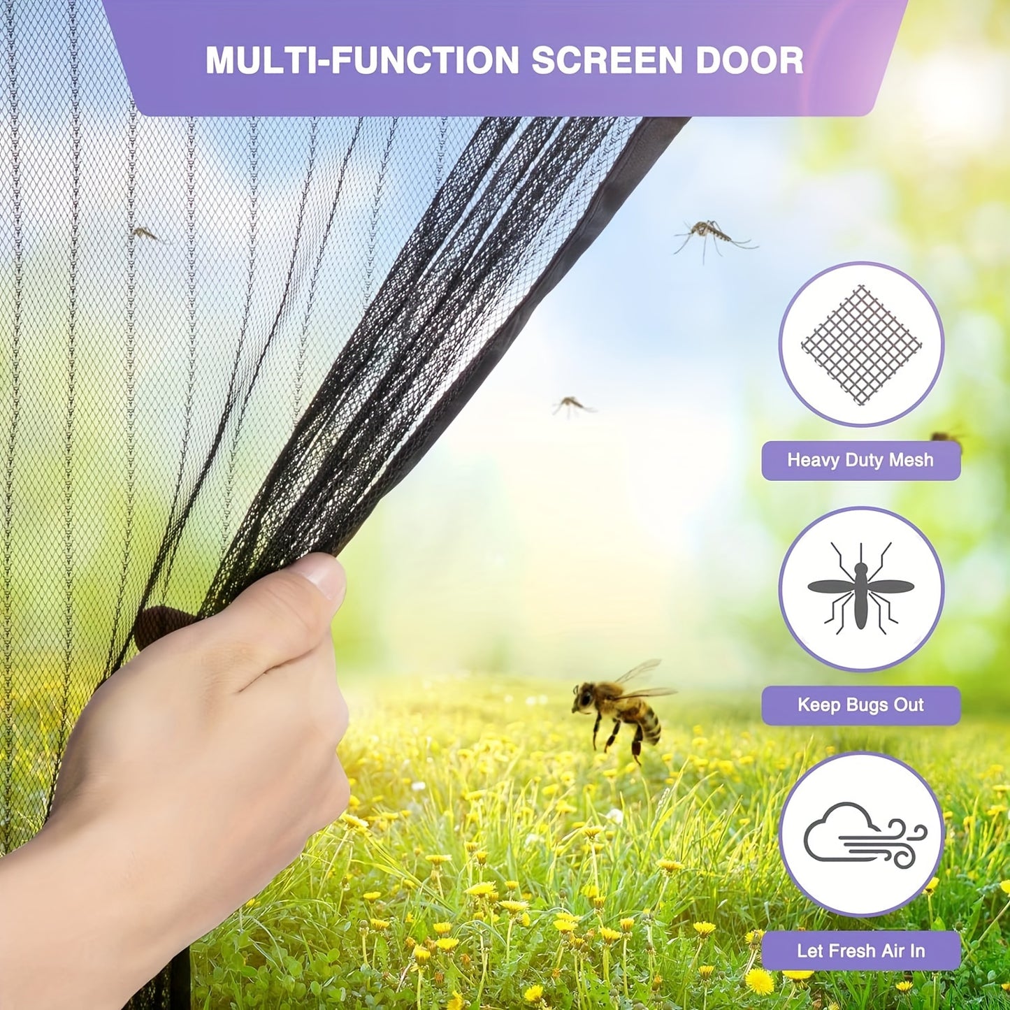 Modern Magnetic Screen Door: Self-sealing, heavy-duty, hands-free mesh keeps bugs out without electricity. Space-themed design for all room types.