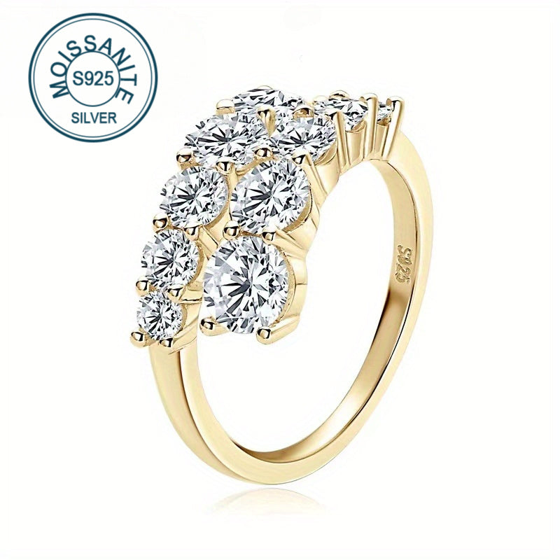 New in style, this 925 pure silver open ring features a 3.36 carat moissanite stone in a vintage classic design. It is versatile enough for daily wear and has a mature, elegant style. Comes in a gift box, weighing about 5g.