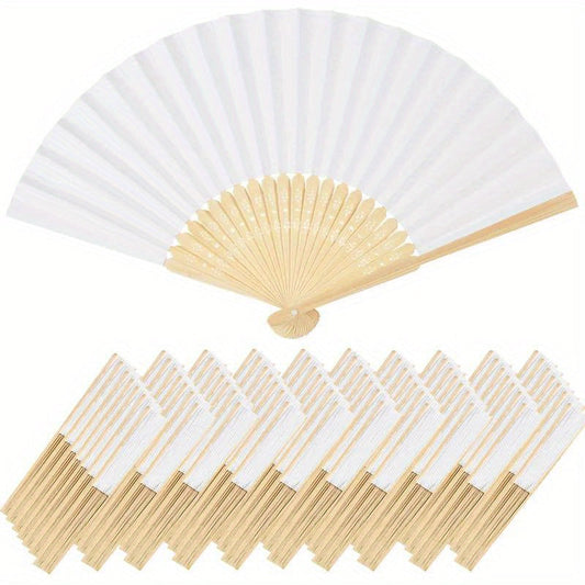 White paper fan perfect for any celebration - Make your own portable bamboo fan for weddings, birthdays, or holidays - Ideal as a gift for guests or as room decor.