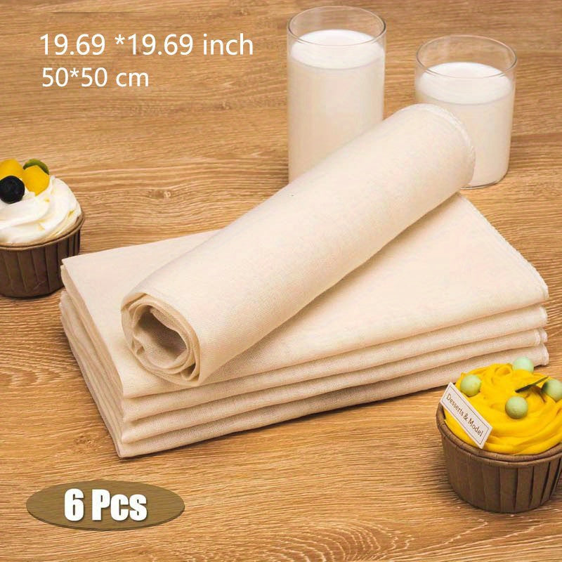 6-Pack of Unbleached Pure Cheese Cloth, Reusable and Washable Kitchen Filter Cloth, Food-Safe Gauze with Edged Lock Stitching, 48x48cm for Cooking and Cheese Making