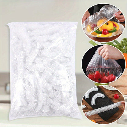 Thickened PE Plastic Food Wrap Sleeves - Available in 100, 200, or 300pcs Packs. Food Grade Preservative Films for Freshness Sealing and Protection. Flexible Covers for Food Storage, Dust & Insect Protection. Fits Various Containers.