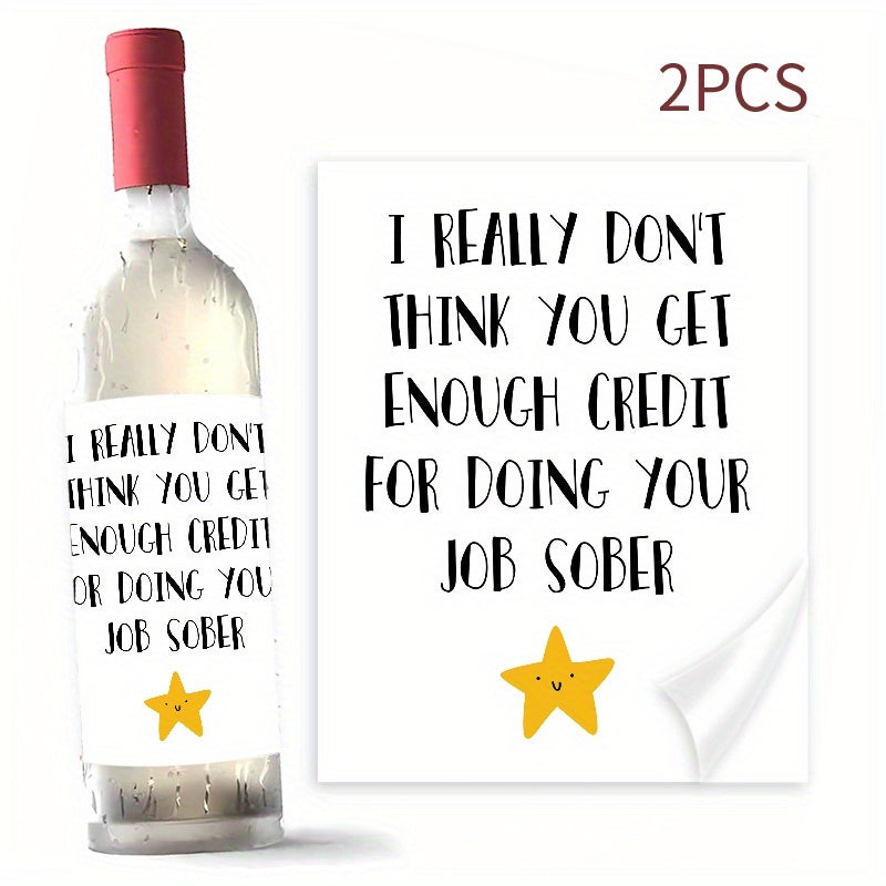 2 festive wine labels for boss appreciation, 10x12.7cm, paper material, suitable for all genders, ideal for holiday gifting.