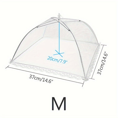 Dust and insect-proof portable food cover with fine mesh, ideal for home and outdoor use. Easy to fold and store.