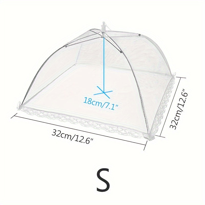 Dust and insect-proof portable food cover with fine mesh, ideal for home and outdoor use. Easy to fold and store.