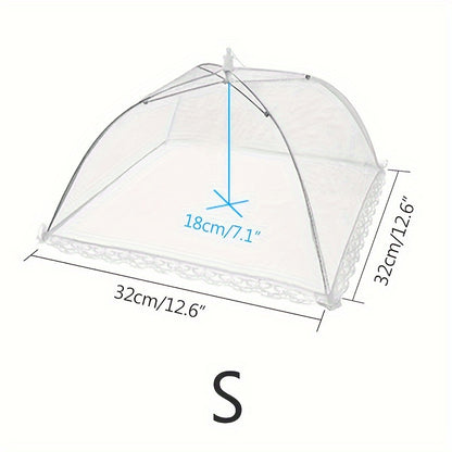 Dust and insect-proof portable food cover with fine mesh, ideal for home and outdoor use. Easy to fold and store.