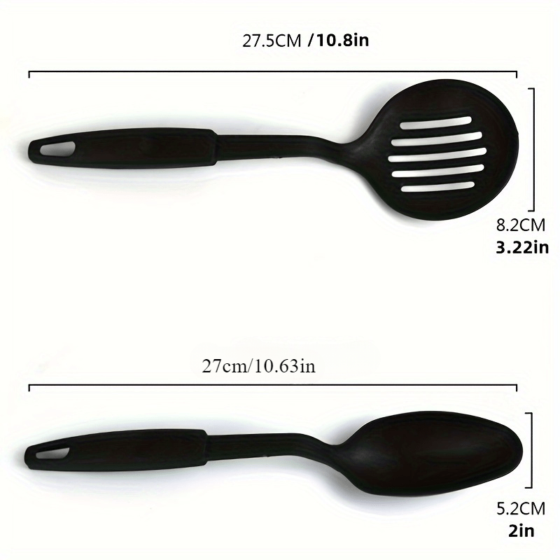 Essential Kitchen Utensil Set includes 6 durable pieces made of PC plastic for non-stick cooking. Set includes ladle, spoon, slotted spoons, spatula, slotted turner, and spaghetti server. A must-have for any kitchen!