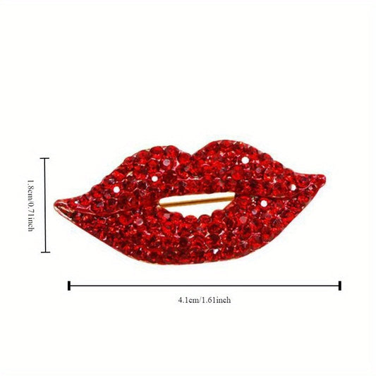 Two pieces of a sexy red lip brooch adorned with sparkling diamonds, creating a fashionable and luxurious accessory for high-end clothing.