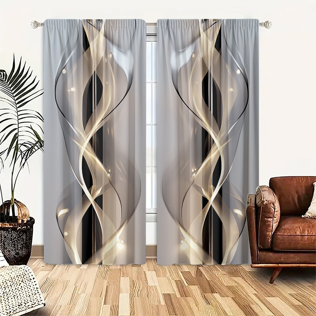 Two polyester curtains with HD digital print art patterns for light filtering in bedrooms, living rooms, offices, and home decor. Features a pole pocket design for easy pole insertion.