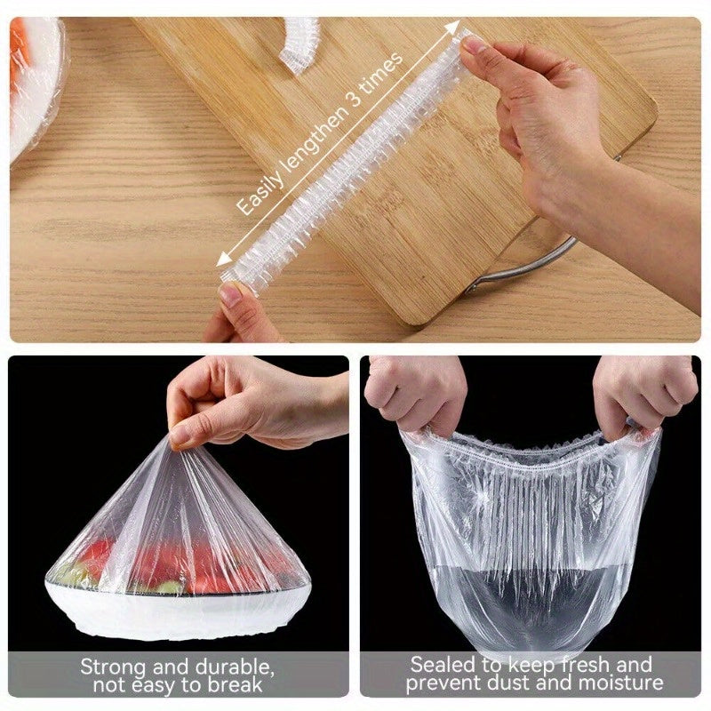 100 pieces of disposable elastic food covers, plastic bags for food contact, designed to help preserve freshness.