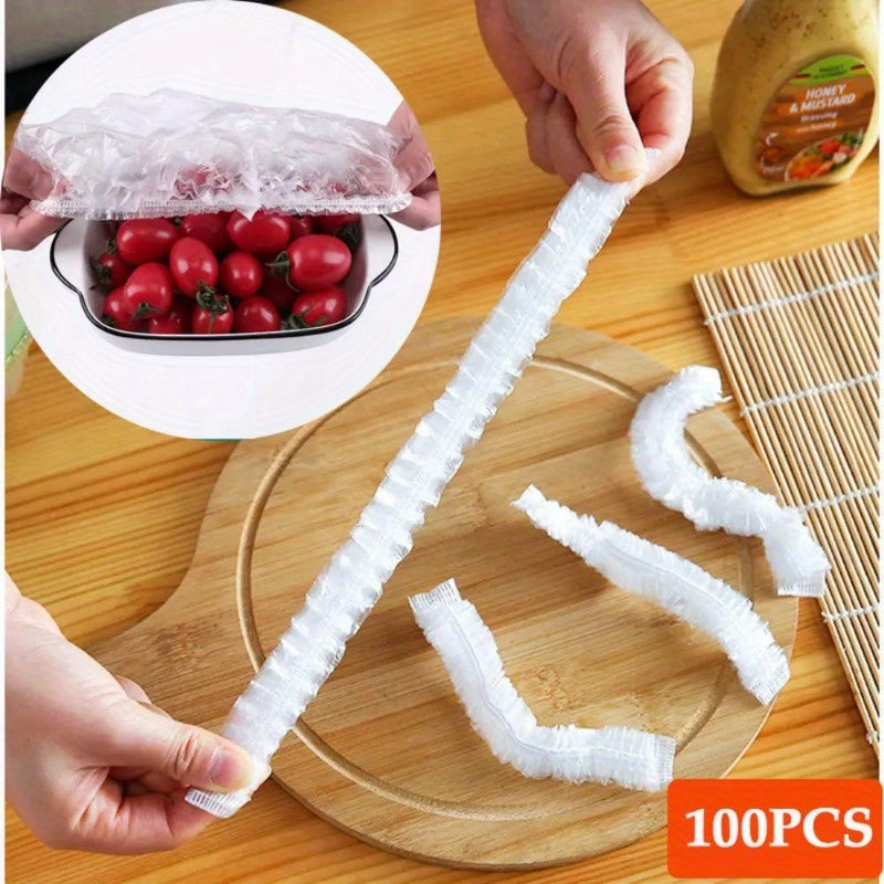 100 pieces of Disposable Elastic Food Covers - Plastic Wrap Bags for preserving freshness, perfect for use in kitchens and restaurants.