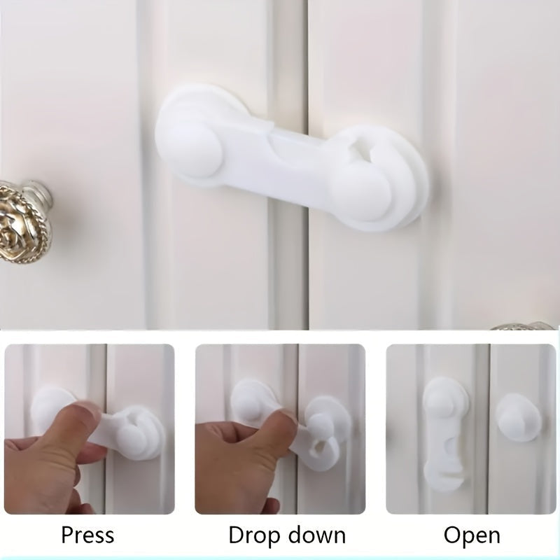 Keep your cabinets and drawers secure with this set of 6 adjustable safety locks. Made of durable plastic, these locks are perfect for protecting your cabinets, doors, and refrigerator. They make an ideal gift for Christmas and Thanksgiving.