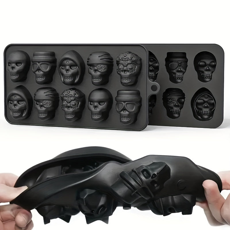 1 piece of Halloween Skull Ice Cube Tray, made of silicone to use as a mold for whiskey cocktails or to make chocolate candy, pudding, or jelly. This rectangular plastic manual kitchen accessory is perfect for party essentials.