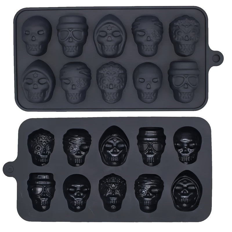 1 piece of Halloween Skull Ice Cube Tray, made of silicone to use as a mold for whiskey cocktails or to make chocolate candy, pudding, or jelly. This rectangular plastic manual kitchen accessory is perfect for party essentials.