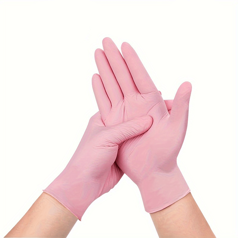 50 pieces of multi-colored disposable nitrile gloves for various household tasks including kitchen work, pet bathing, hair dyeing, manicures, and food preparation. These gloves are essential for cleaning supplies, small tools, and disposable apparel.