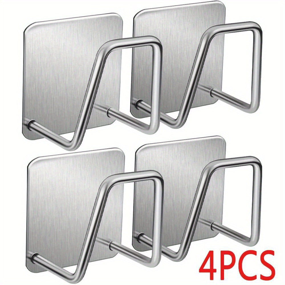 Set of 4 Stainless Steel Pot Lid Organizers - Rectangular Wall Shelf for Kitchen Storage - Easy Installation Rack for Pan Covers, Cutting Boards, and Baking Sheets.