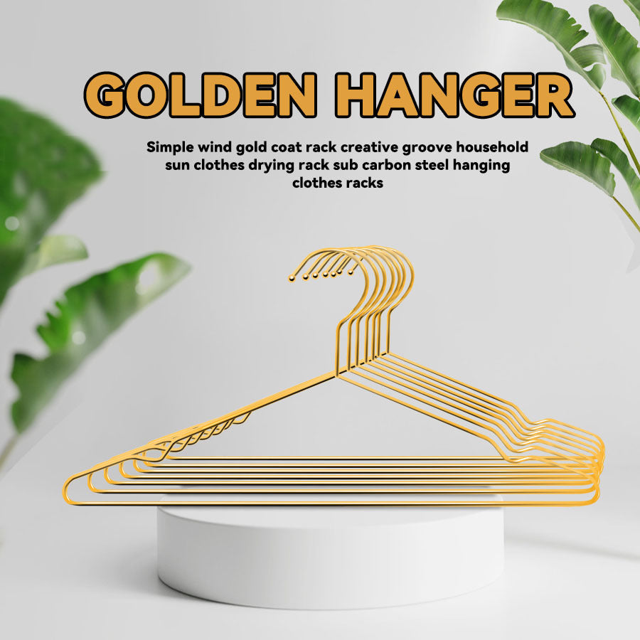 Fan Favorite: Set of 10 metal clothes hangers featuring elegant gold plating for a luxurious touch. Each hanger measures 39.88 cm and is perfect for organizing your wardrobe at home.