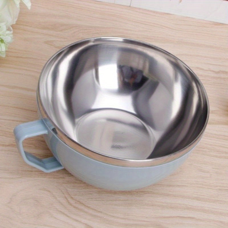 Durable stainless steel noodle bowl with lid and handle, ideal for rice, soup, and instant noodles, rust-resistant.