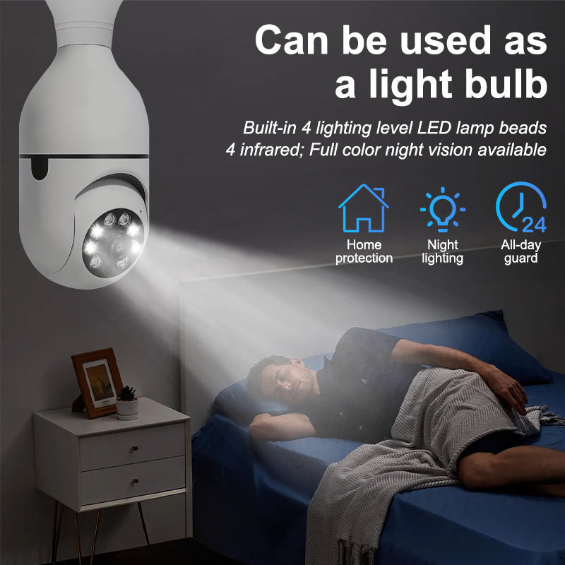 Ensure your home's safety with the Teruhal 1080P HD Bulb-Shaped Security Camera featuring Night Vision, Auto-Tracking, and Two-Way Audio capabilities. This Wireless WiFi E27 Light Bulb Design is not only functional but also discreet for seamless