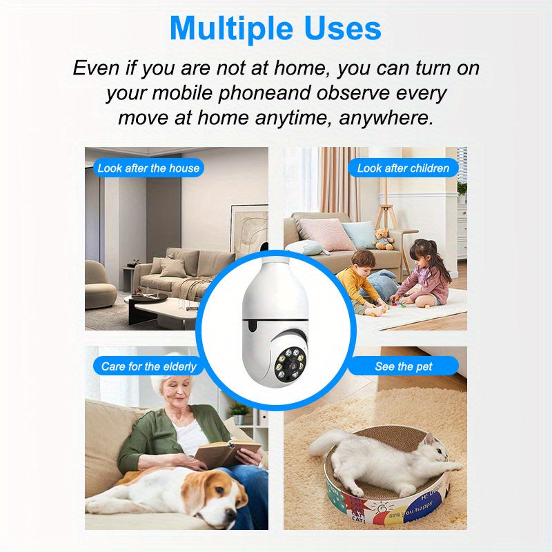 Ensure your home's safety with the Teruhal 1080P HD Bulb-Shaped Security Camera featuring Night Vision, Auto-Tracking, and Two-Way Audio capabilities. This Wireless WiFi E27 Light Bulb Design is not only functional but also discreet for seamless