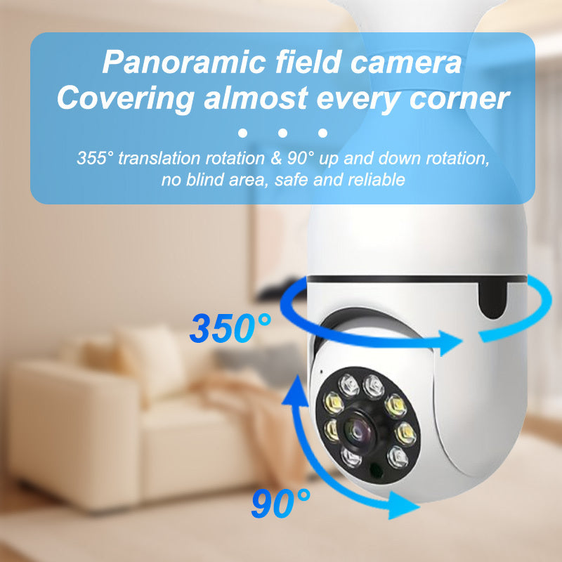 Ensure your home's safety with the Teruhal 1080P HD Bulb-Shaped Security Camera featuring Night Vision, Auto-Tracking, and Two-Way Audio capabilities. This Wireless WiFi E27 Light Bulb Design is not only functional but also discreet for seamless