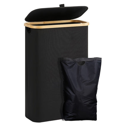 Stylish 60L Bamboo Laundry Hamper with Lid: Easily Foldable and Waterproof, Featuring Smooth Handles. Perfect for Home Storage and Organization with Multiple Components Included. Versatile Rectangle Design Suitable for Different Room Settings.