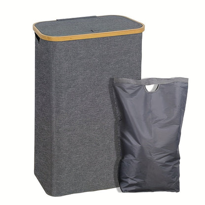 Stylish 60L Bamboo Laundry Hamper with Lid: Easily Foldable and Waterproof, Featuring Smooth Handles. Perfect for Home Storage and Organization with Multiple Components Included. Versatile Rectangle Design Suitable for Different Room Settings.