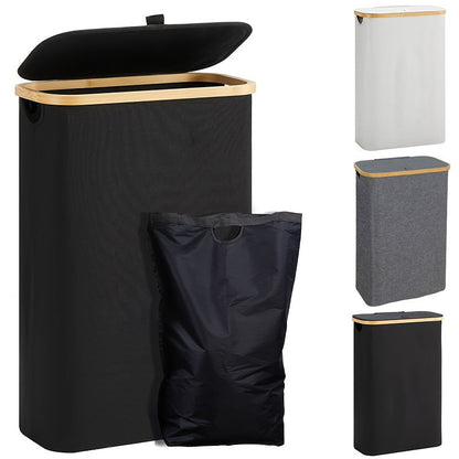 Stylish 60L Bamboo Laundry Hamper with Lid: Easily Foldable and Waterproof, Featuring Smooth Handles. Perfect for Home Storage and Organization with Multiple Components Included. Versatile Rectangle Design Suitable for Different Room Settings.