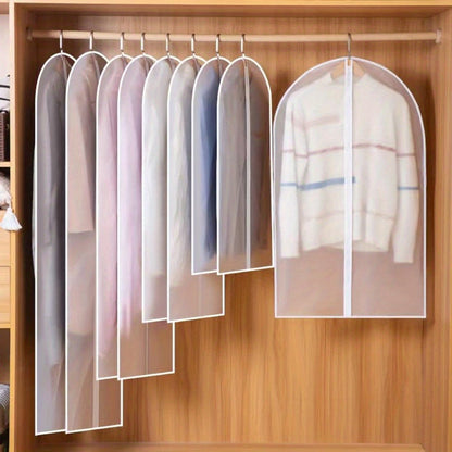 Set of 5 Transparent Waterproof Garment Bags with Zipper - Made of Durable Plastic for Suit, Dress & Coat Protection in Closet or Travel- Includes Hanging Dust Cover for Clothes Organization and Storage