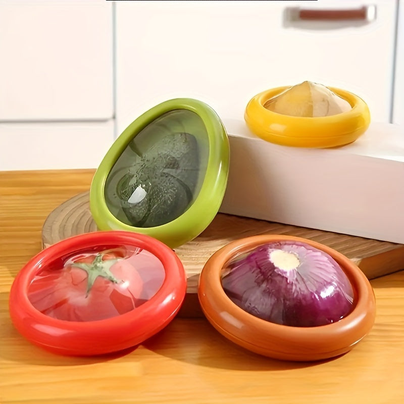 Set of 4 CCidea Clear Food Saver Containers with Vibrant Lids - Keeps Fruits & Veggies Fresh, See-Through Crisper Set for Refrigerator Organization, Essential Kitchen Storage Containers